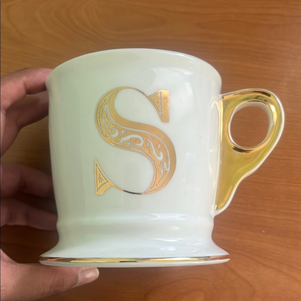 Anthropologie White Mug with Gold Letter S